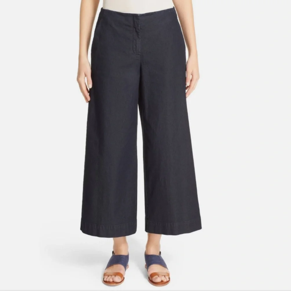 Lafayette 148 Morton Women's denim dark blue Wide-Leg Pants culotte size 14 - Picture 4 of 8
